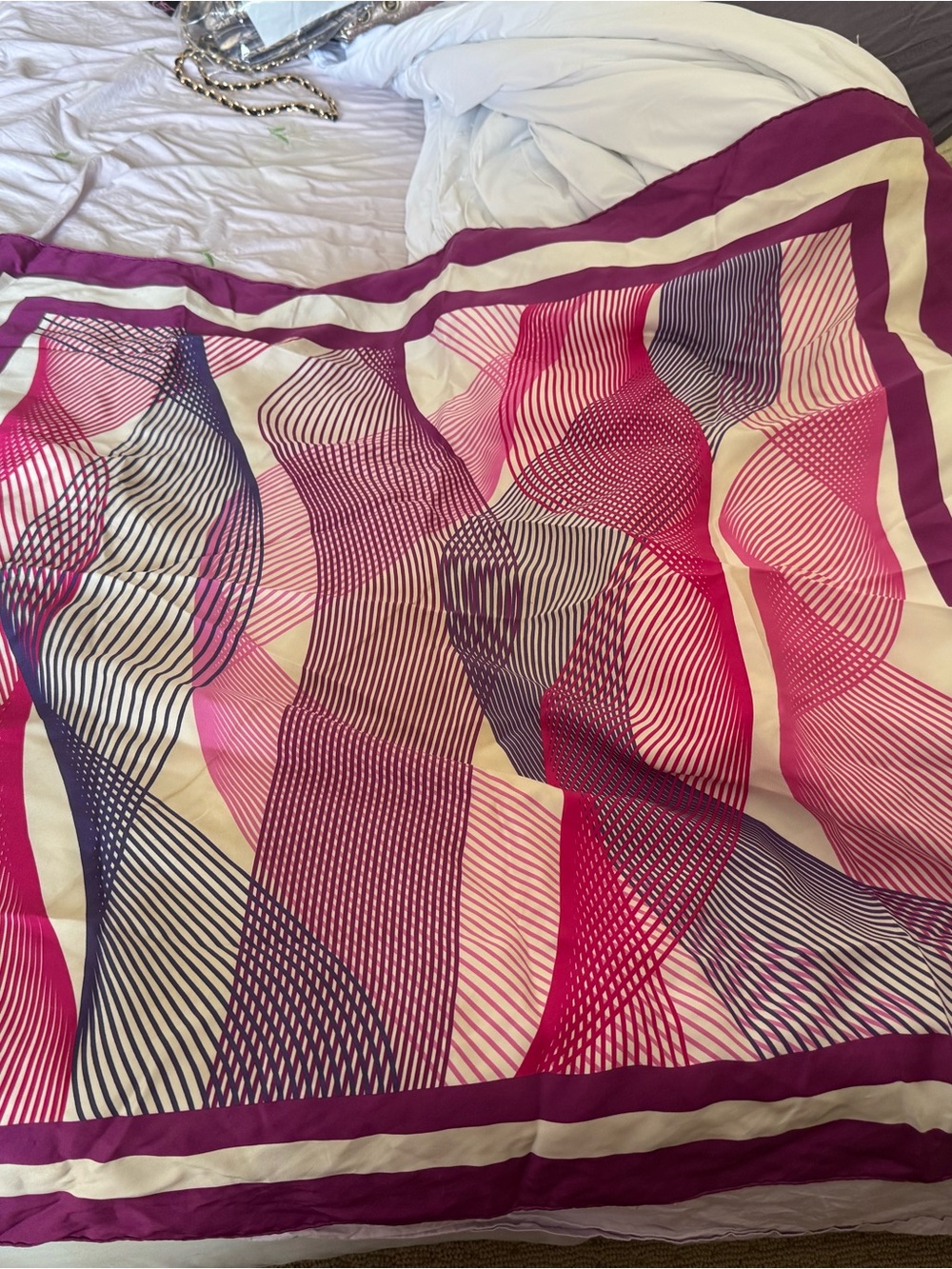 Rolex Pink Purple Wave Printed Silk Scarf